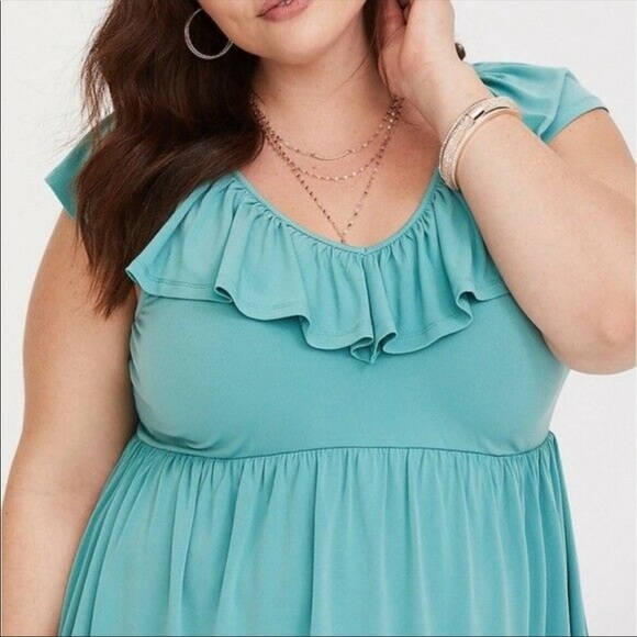 NWT Torrid size 1 Kitty Seafoam Green Flutter Sleeve Babydoll Ruffle Top - Picture 4 of 8